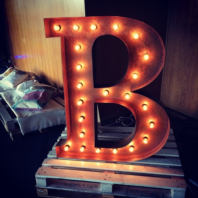 Illuminated letter B on a pallet
