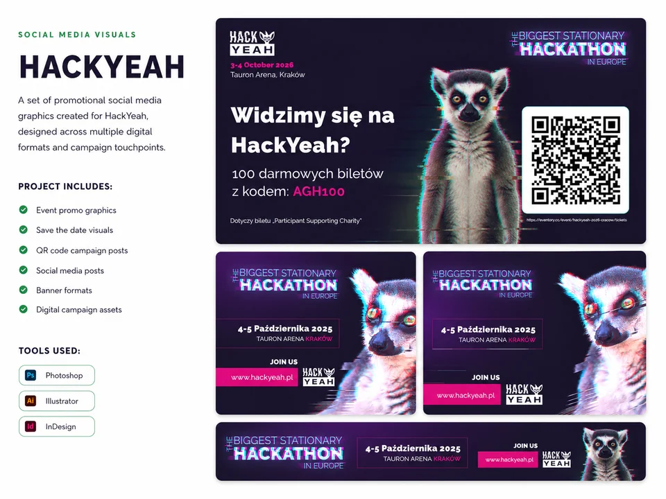 HackYeah promotional social media campaign visuals