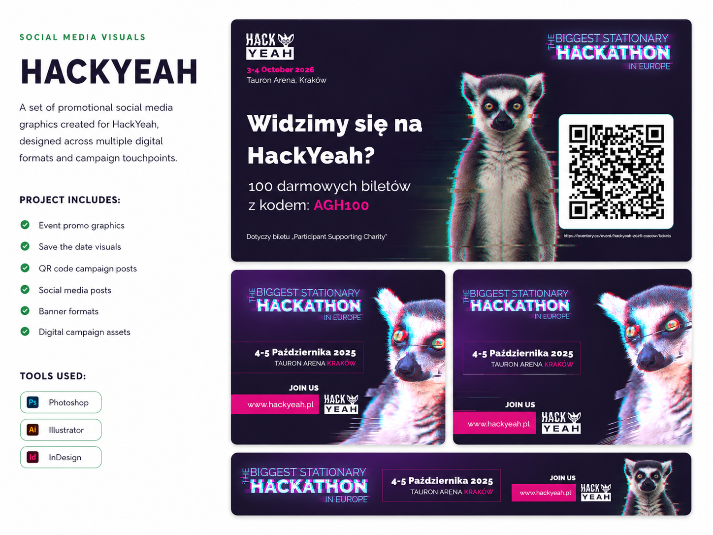 HackYeah promotional social media campaign visuals